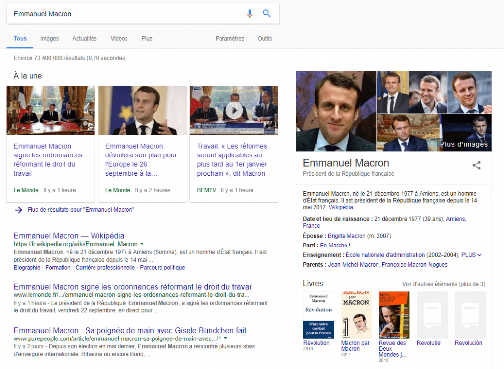 Recherche Google pour Emmanuel Macron